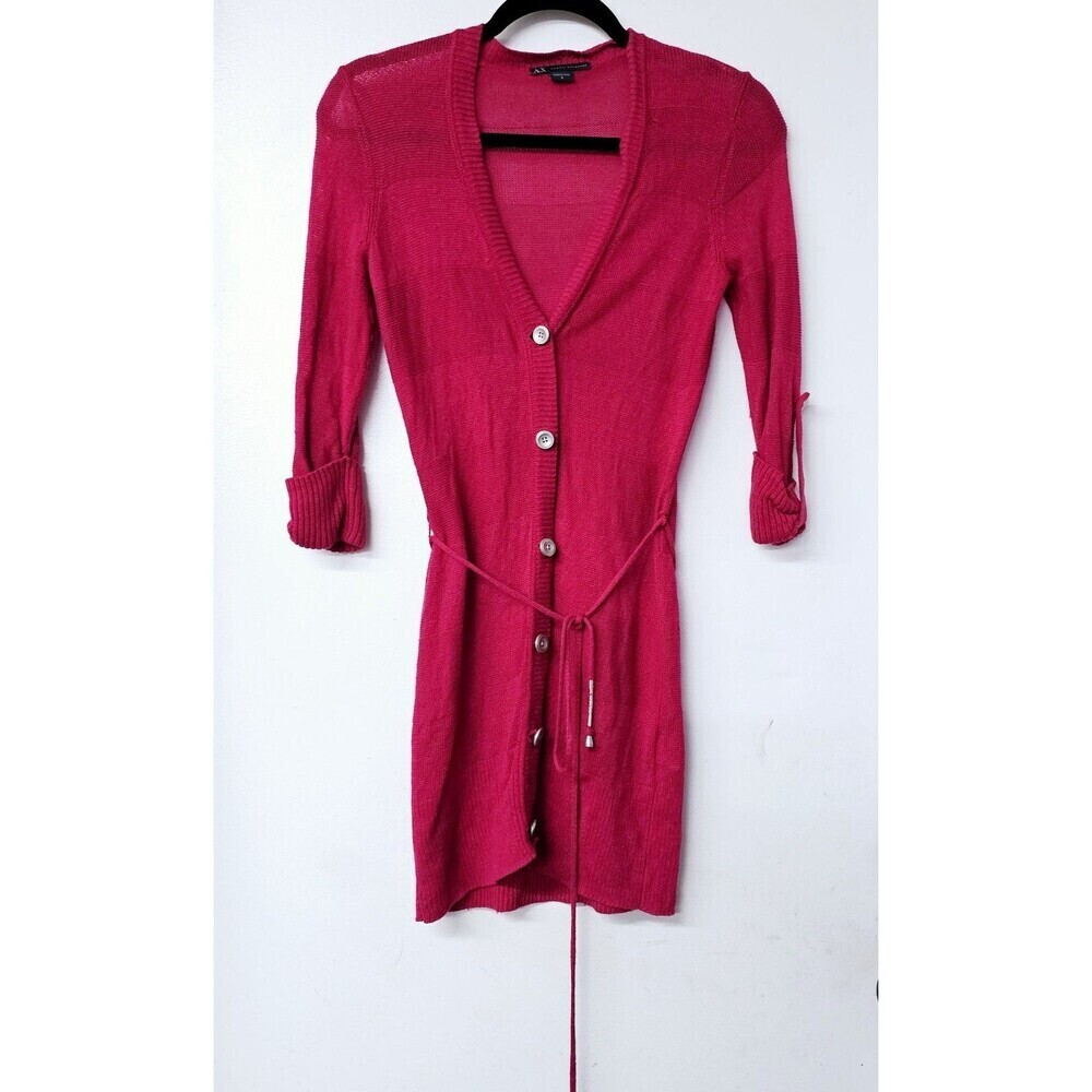ARMANI EXCHANGE Hot Pink Linen Blend Crochet Button-Up Front Women Cardigan (S)